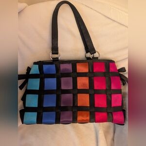 Multicolor Seatbelt Tote Bag/Purse - Black Trim